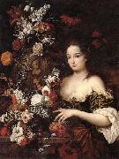 Gaspar Peeter Verbrugghen the younger A still life of various flowers with a young lady beside an urn oil painting on canvas
